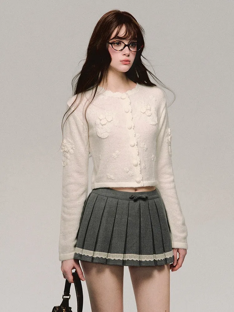 Knit Flower 3D Crew-Neck Feminine Lace Cardigan