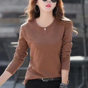 Korean Women Slimming Slim-Look All-Matching Tops Minimalist Young Look Long Sleeved T-Shirt