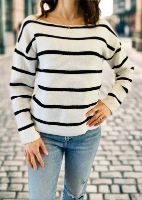 LAYERS OF COZY BLACK & WHITE STRIPED SWEATER