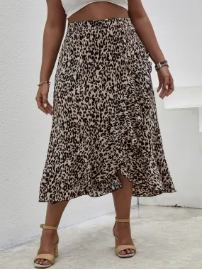 Leopard Wrap Long Plus Size Skirt