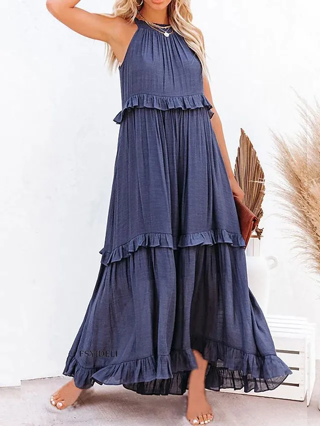 Long Ruffled With Swing Beach Maxi Dress