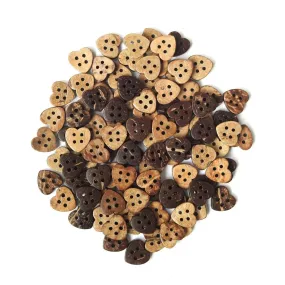 Lot of 100 Heart-Shaped wood Buttons