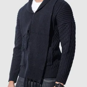 Men's Autumn/Winter Warm Knitted Wool Cardigan With Scarf