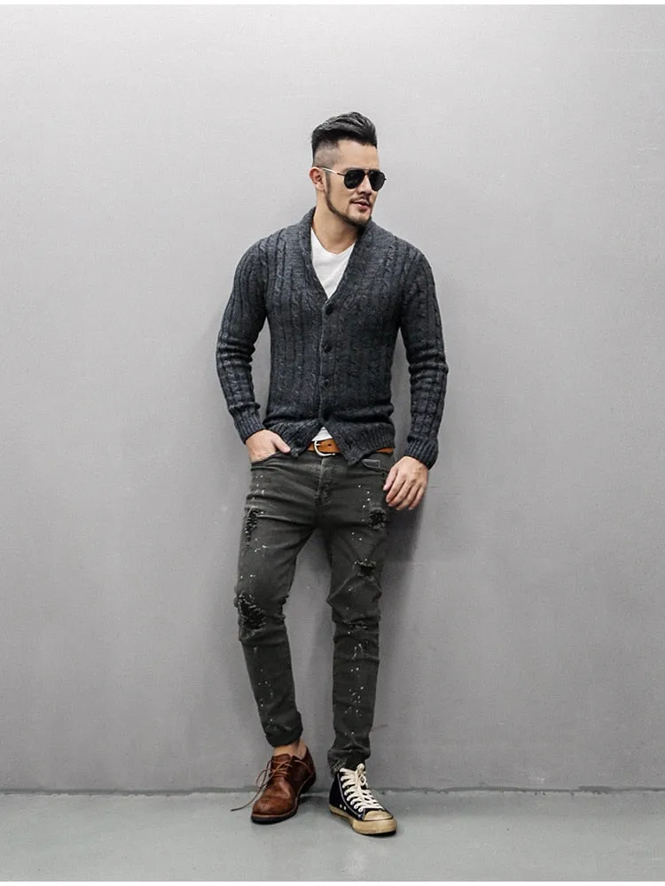 Men's Winter Retro Warm Woolen Knitted Slim Cardigan