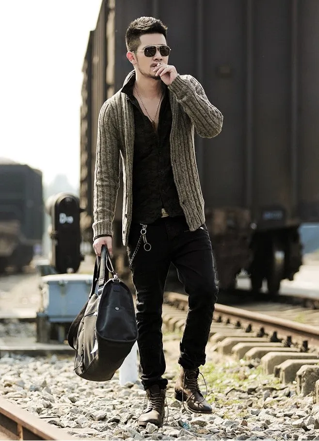 Men's Winter Retro Warm Woolen Knitted Slim Cardigan