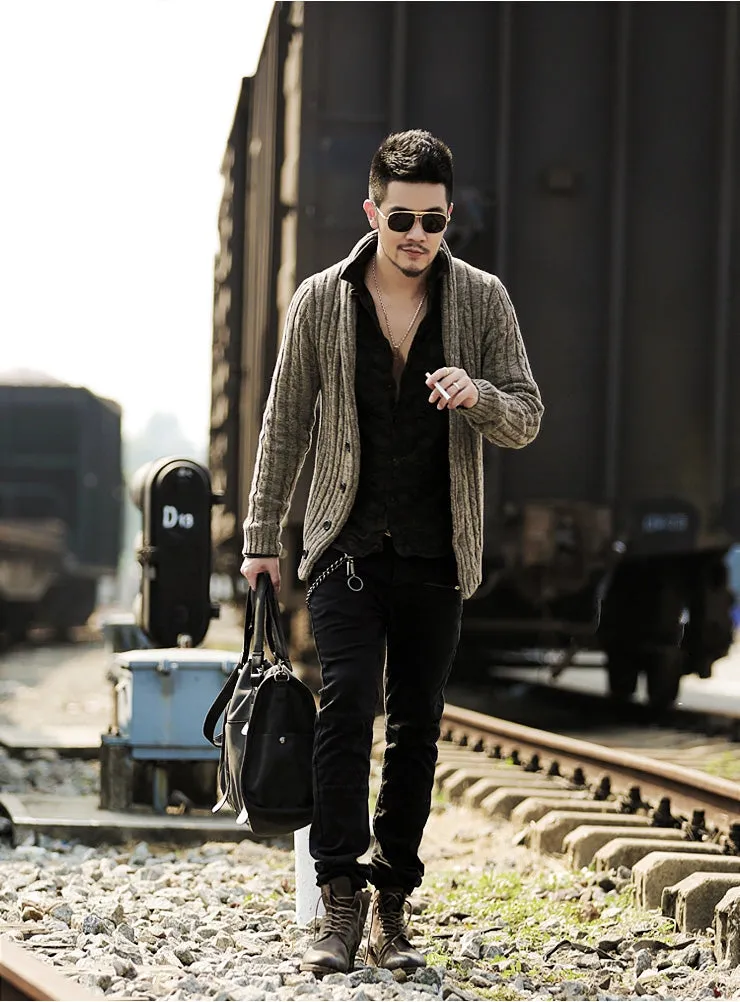 Men's Winter Retro Warm Woolen Knitted Slim Cardigan