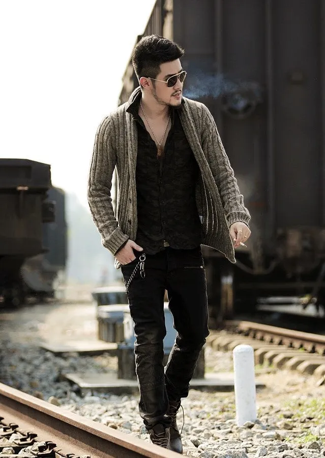 Men's Winter Retro Warm Woolen Knitted Slim Cardigan