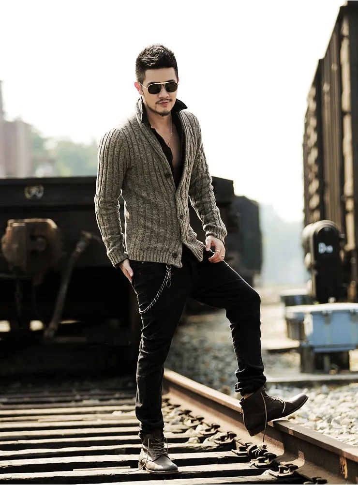 Men's Winter Retro Warm Woolen Knitted Slim Cardigan