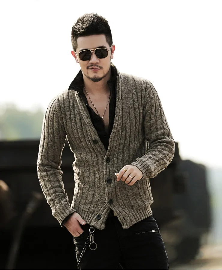 Men's Winter Retro Warm Woolen Knitted Slim Cardigan