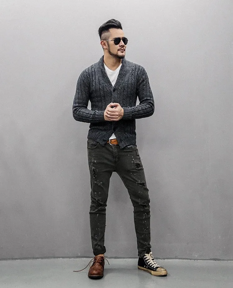 Men's Winter Retro Warm Woolen Knitted Slim Cardigan