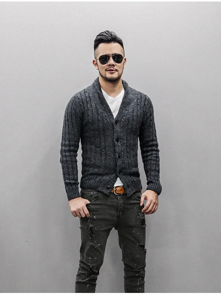 Men's Winter Retro Warm Woolen Knitted Slim Cardigan