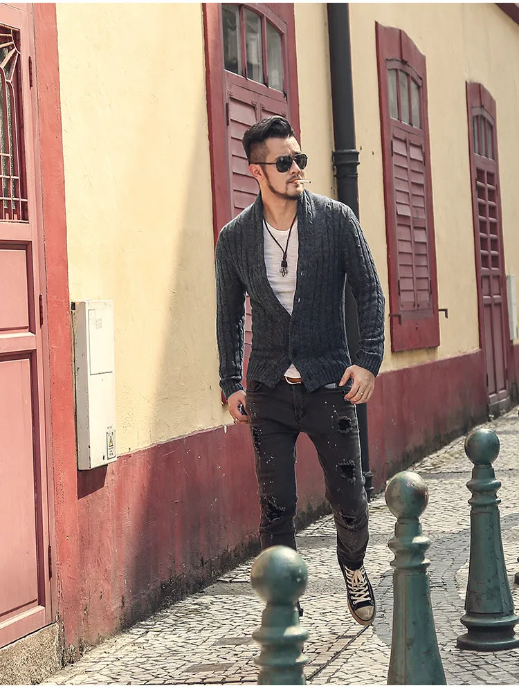 Men's Winter Retro Warm Woolen Knitted Slim Cardigan