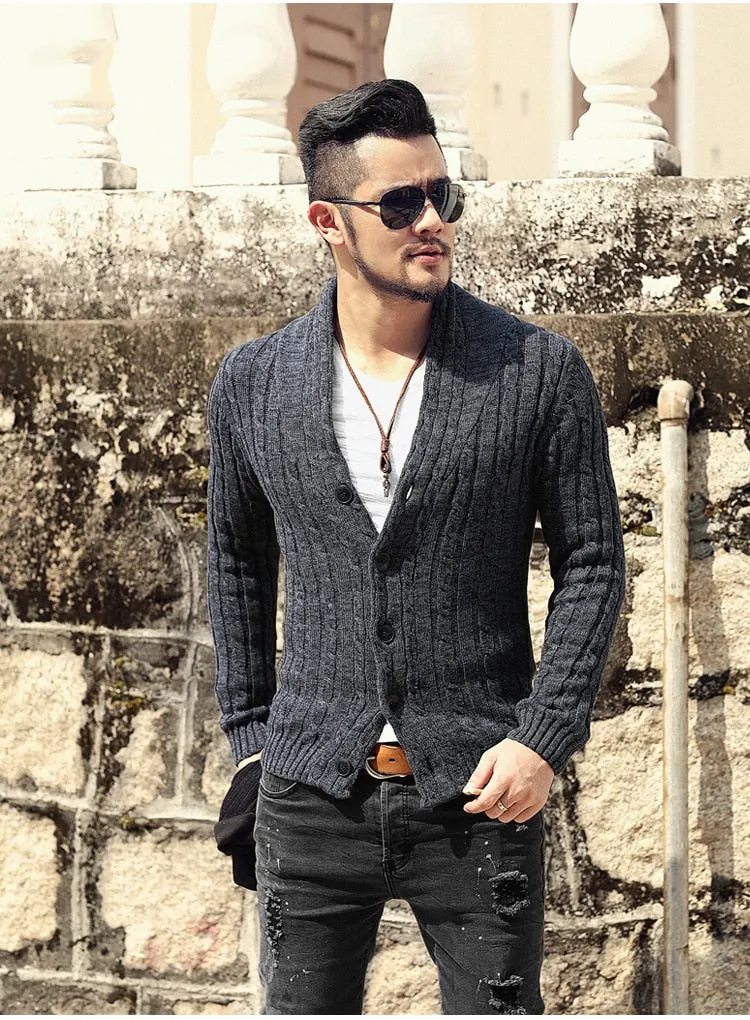 Men's Winter Retro Warm Woolen Knitted Slim Cardigan