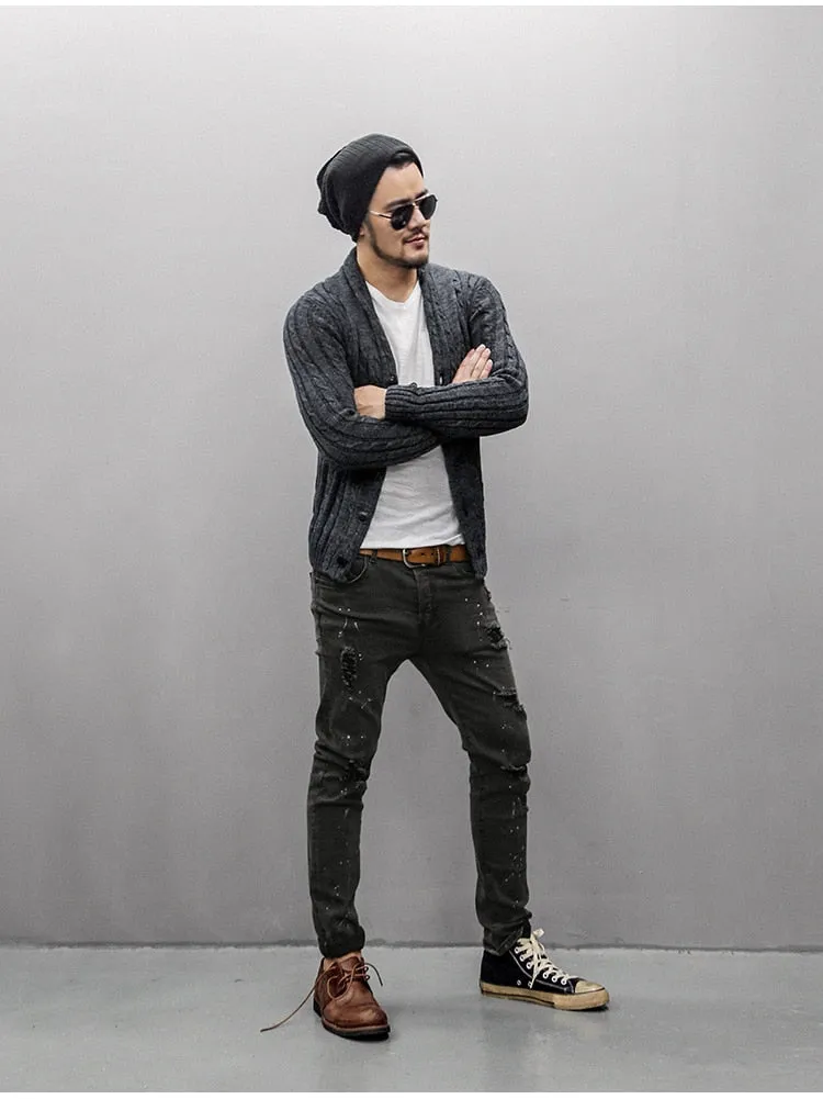 Men's Winter Retro Warm Woolen Knitted Slim Cardigan