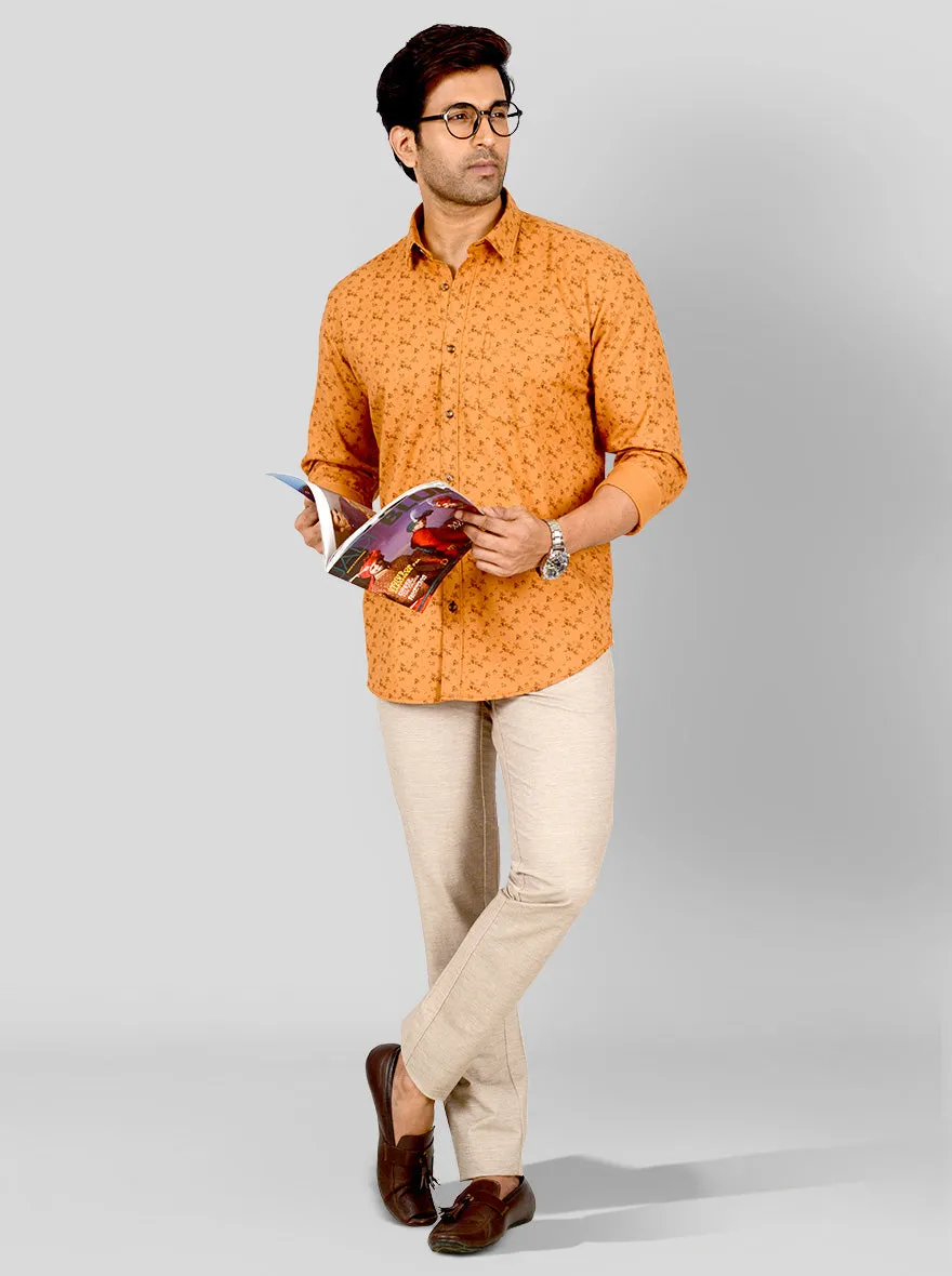 Orange Printed Tailored Fit Casual Shirt | JadeBlue