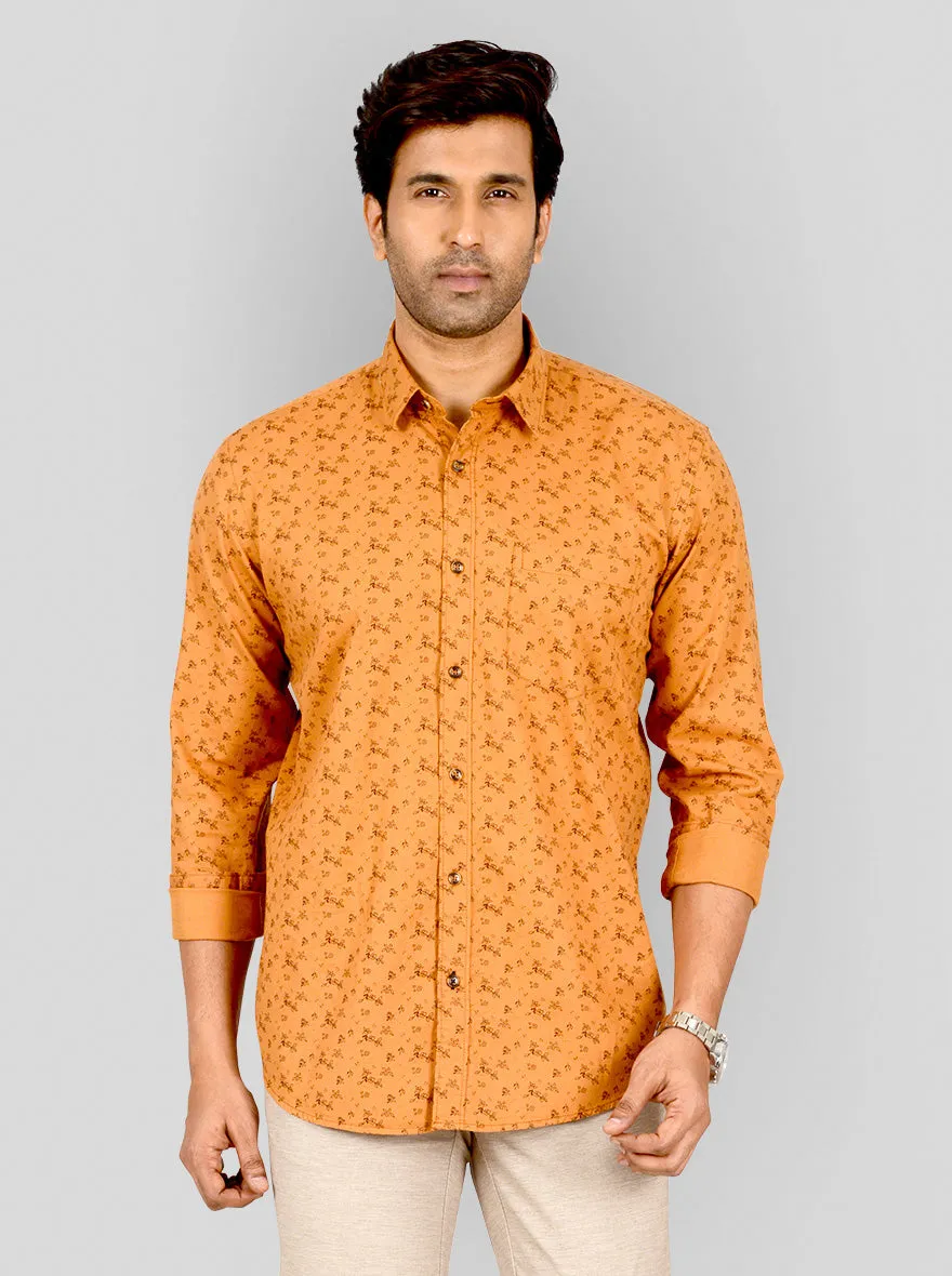 Orange Printed Tailored Fit Casual Shirt | JadeBlue