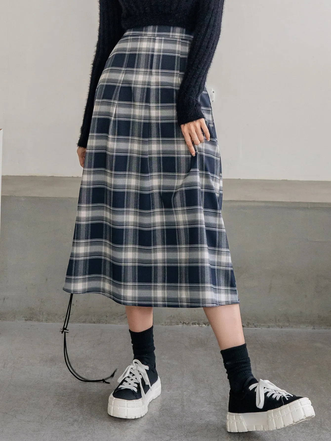 Preppy Plaid High Waist Midi Women Skirt