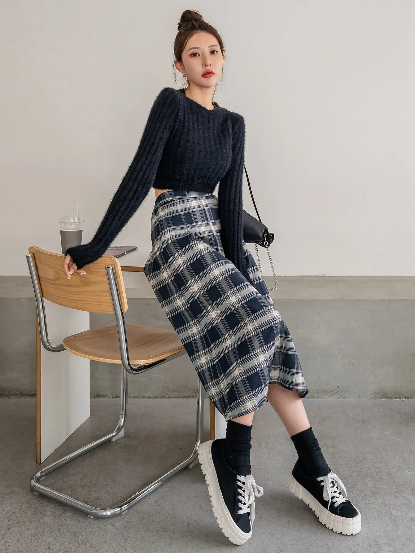 Preppy Plaid High Waist Midi Women Skirt