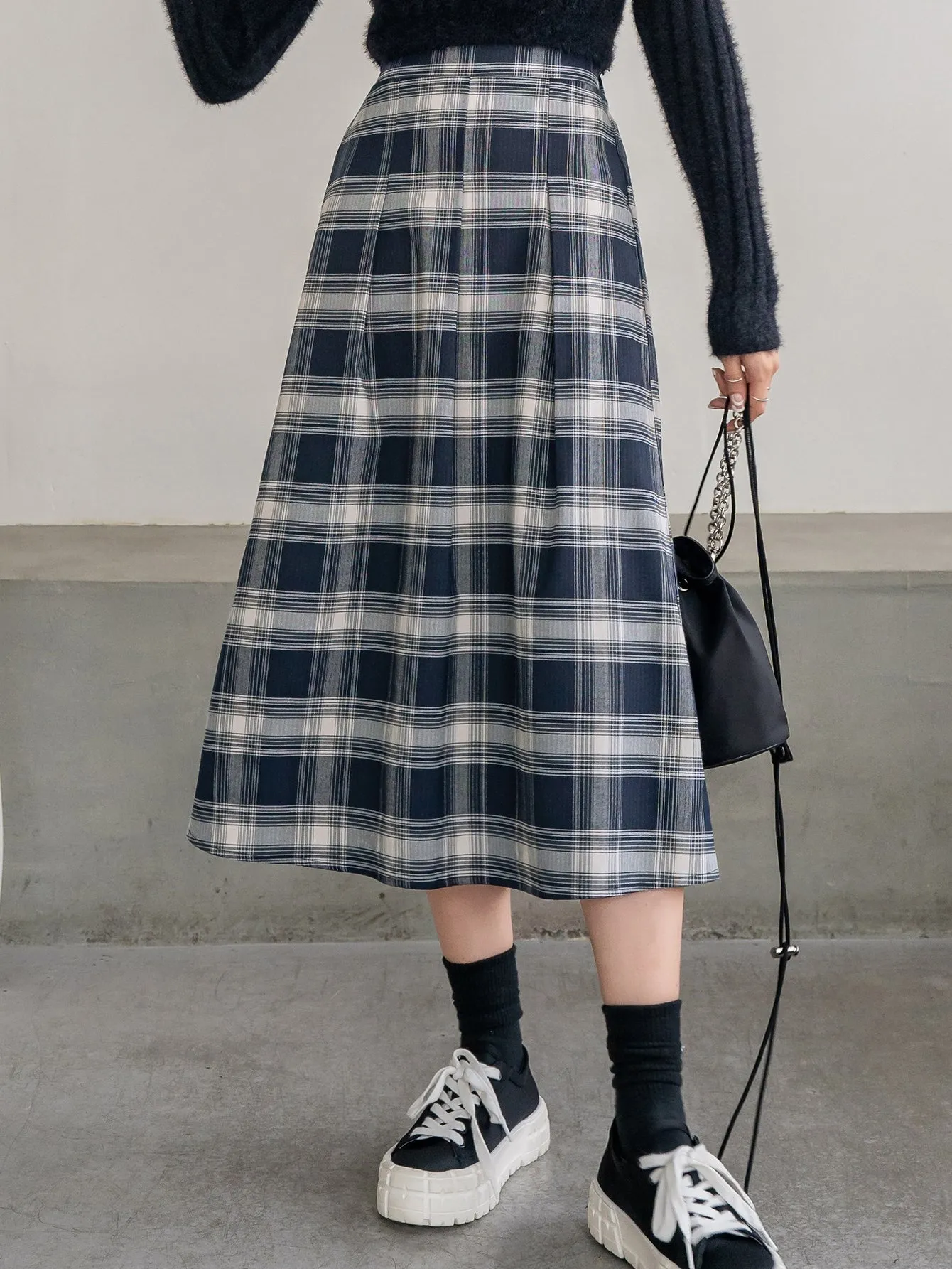 Preppy Plaid High Waist Midi Women Skirt