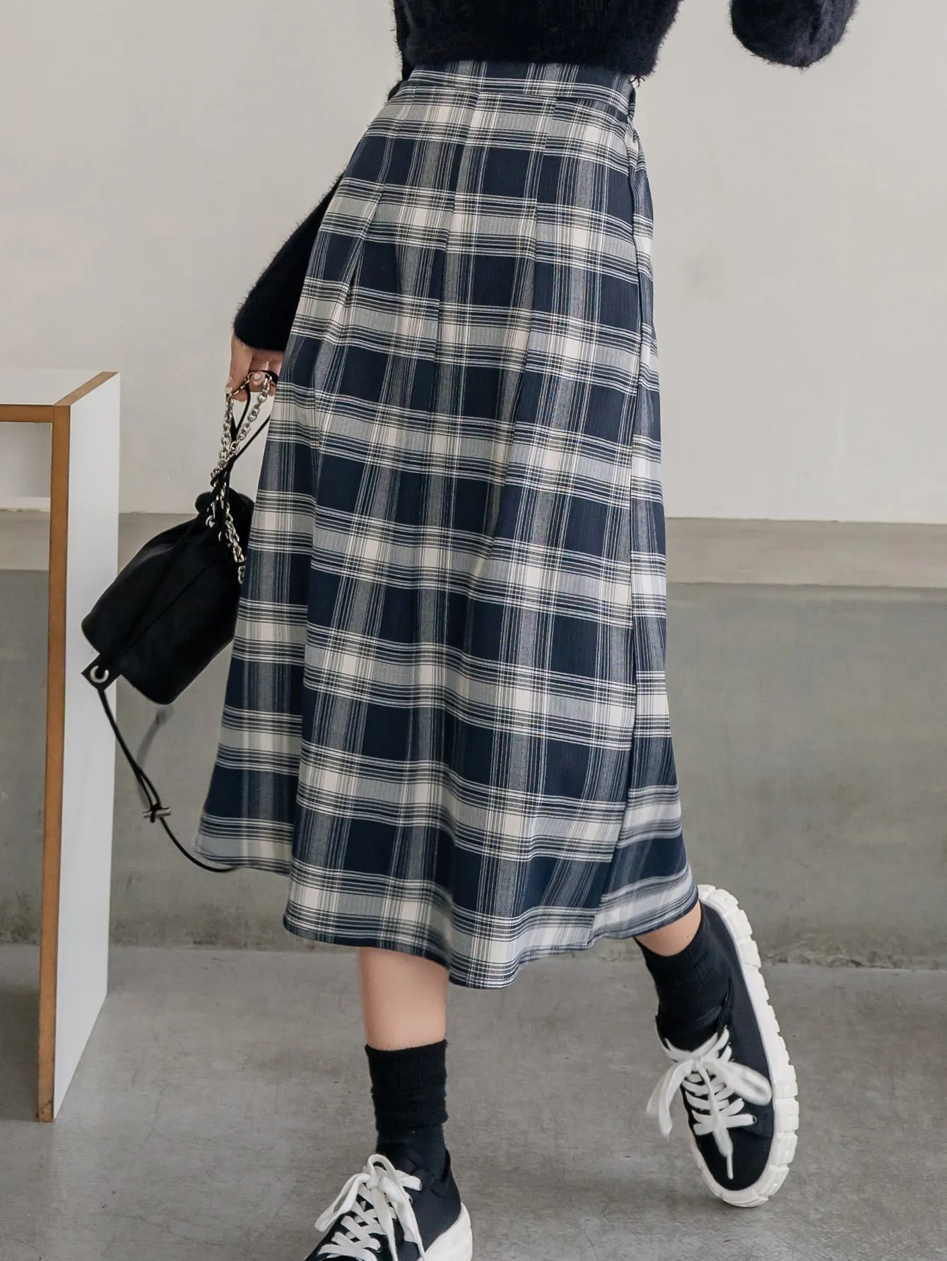 Preppy Plaid High Waist Midi Women Skirt