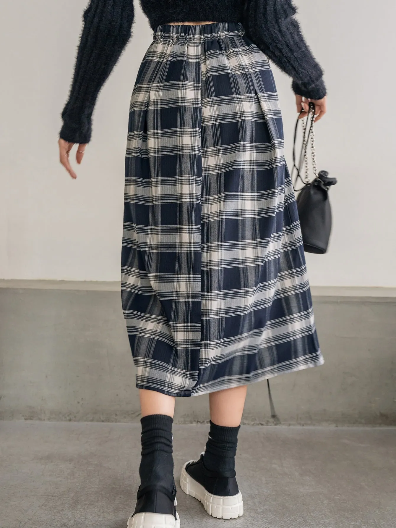 Preppy Plaid High Waist Midi Women Skirt