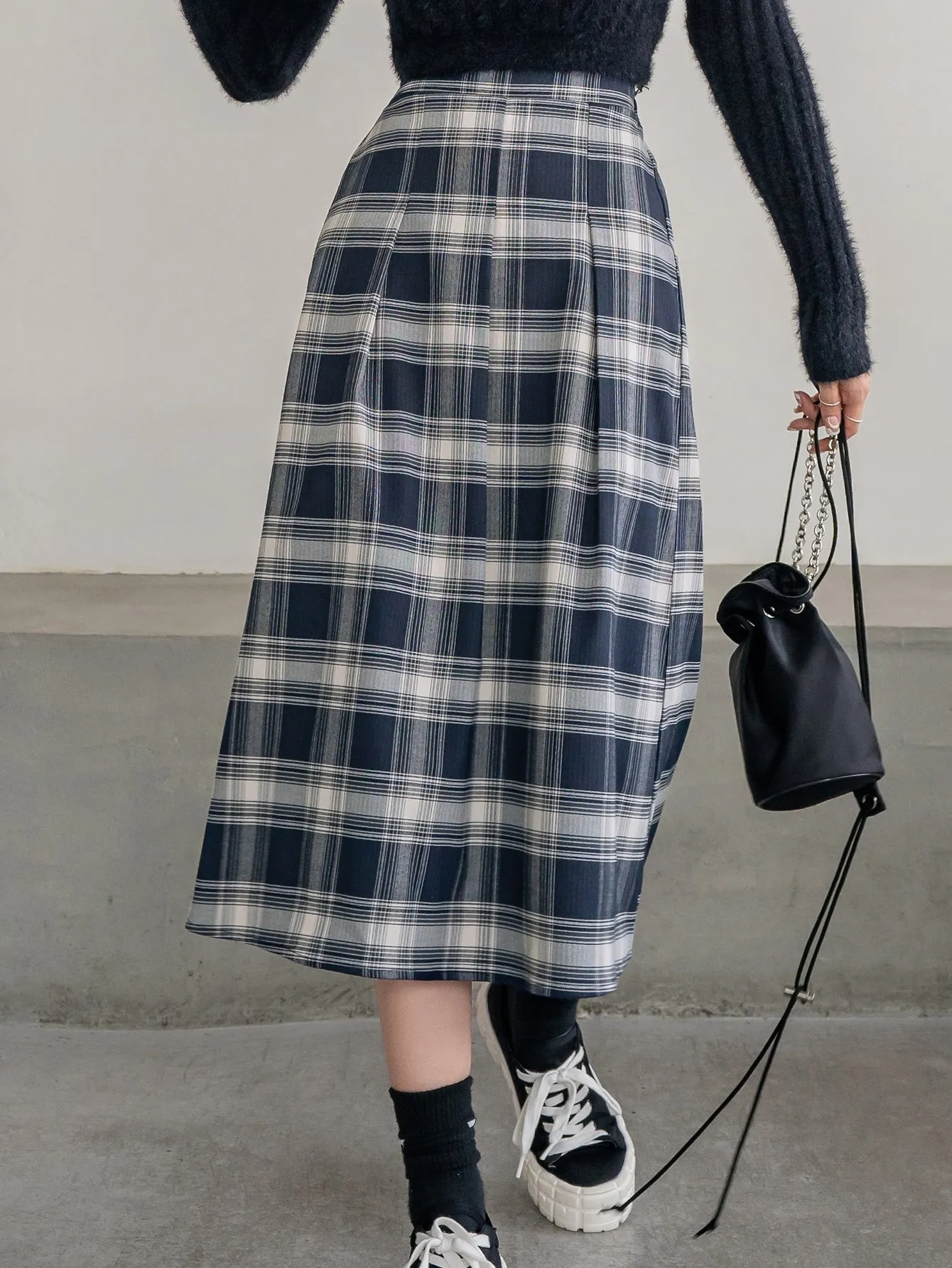 Preppy Plaid High Waist Midi Women Skirt