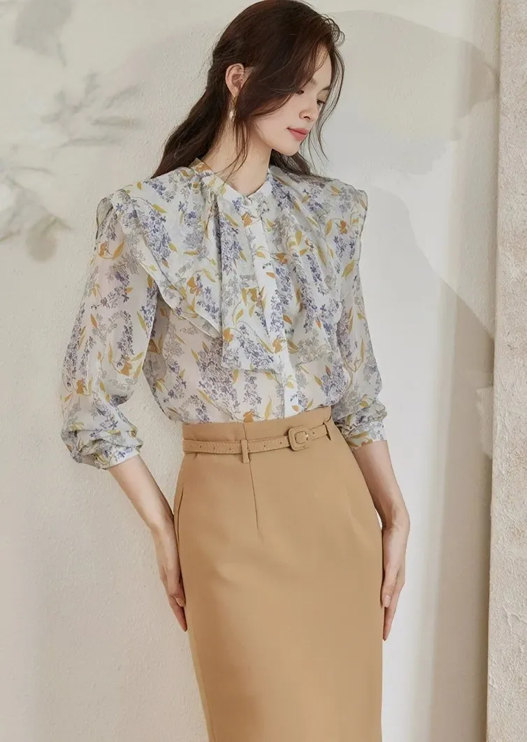 RUFFLE COLLAR FLOWER SHIRT