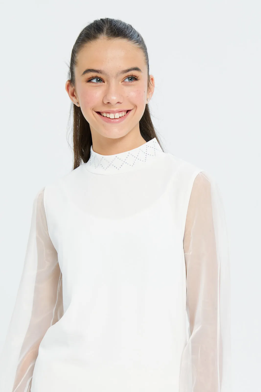 Senior Girls White Embellished Top