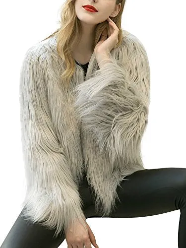 Simplee Apparel Women's Vintage Winter Warm Fluffy Faux Fur Coat Jacket Outwear