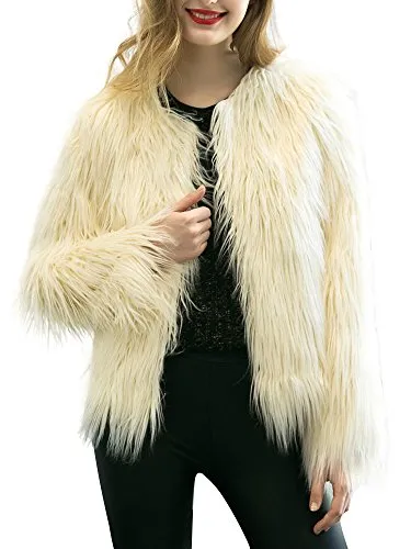 Simplee Apparel Women's Vintage Winter Warm Fluffy Faux Fur Coat Jacket Outwear