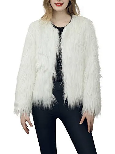 Simplee Apparel Women's Vintage Winter Warm Fluffy Faux Fur Coat Jacket Outwear