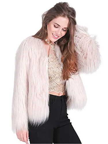 Simplee Apparel Women's Vintage Winter Warm Fluffy Faux Fur Coat Jacket Outwear