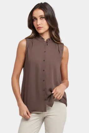 Sleeveless Ruffle Neck Blouse - Coffee Bean