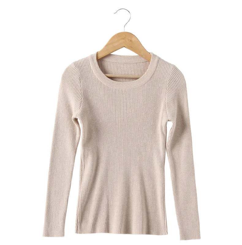 Sweater Korean Round-Neck Long Sleeved Knitted Tops Slimming All-Matching Western Innerwear