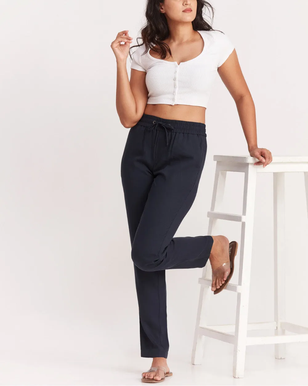 Tapered & Relaxed Fit Drawstring Pants - Navy