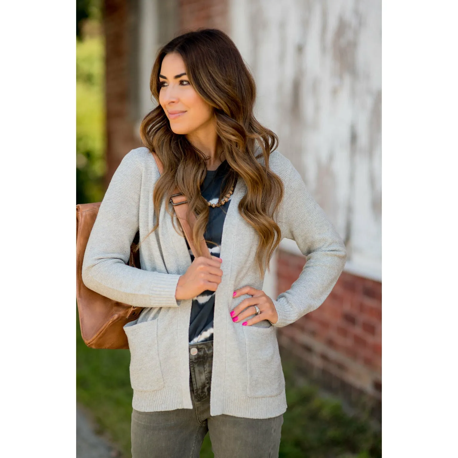 Textured Heavy Short Pocket Cardigan