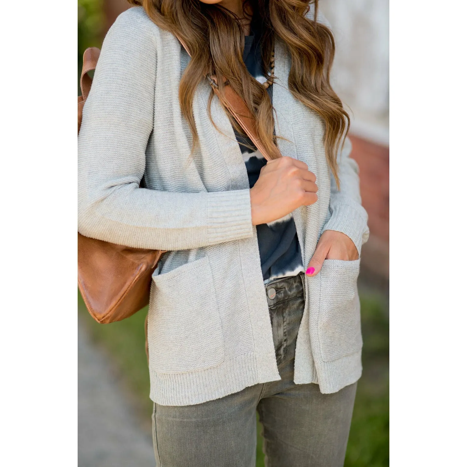 Textured Heavy Short Pocket Cardigan