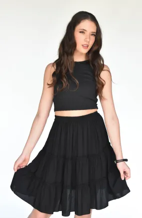 Tiered Knee Length Skirt - Black