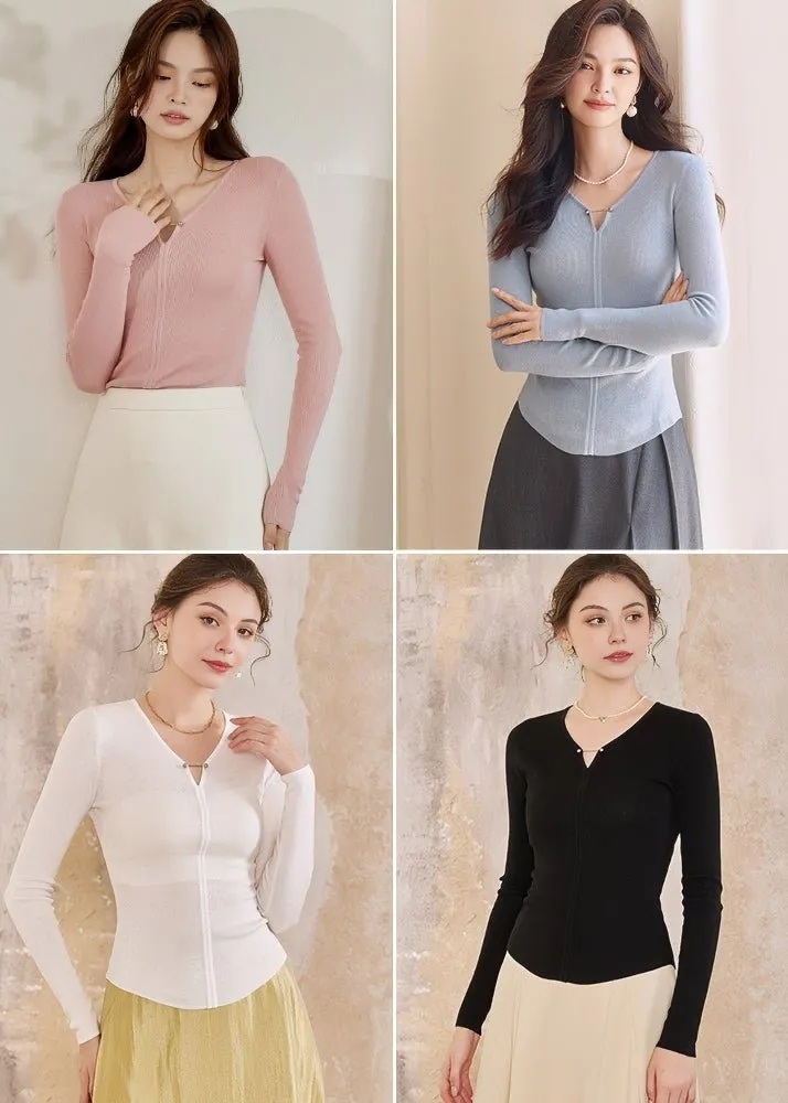 V-NECK STRETCH PULLOVER SWEATER