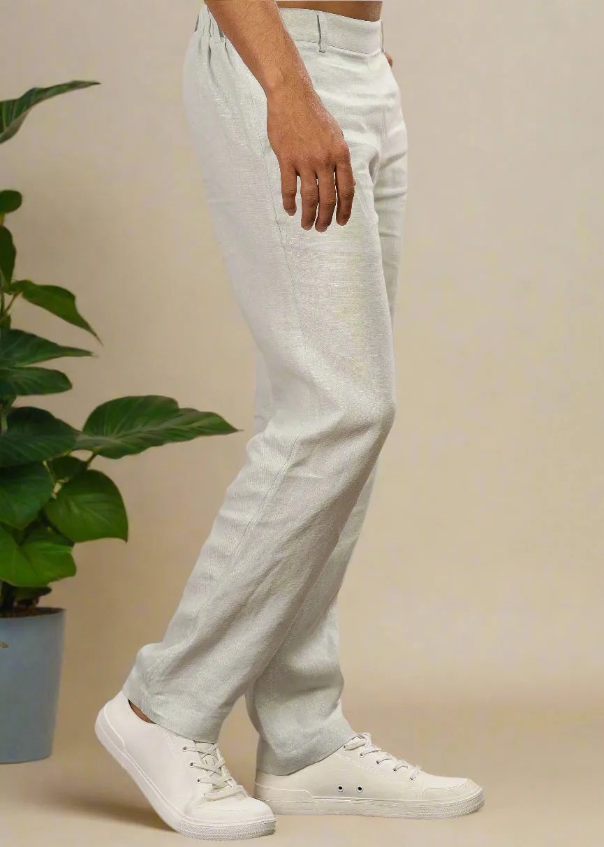 Zen Relaxed Elastic Pure Linen Trousers - Powder Blue