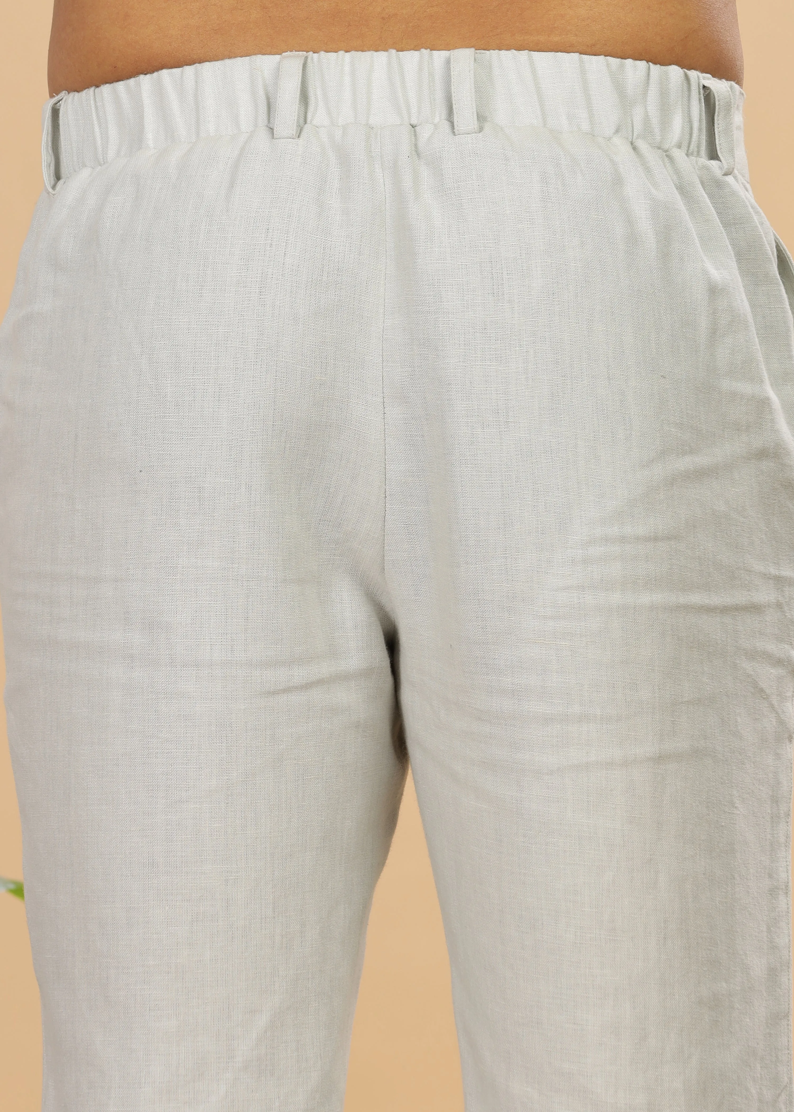 Zen Relaxed Elastic Pure Linen Trousers - Powder Blue